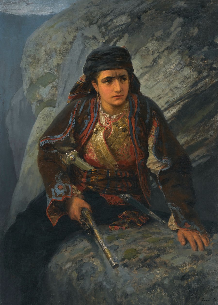 "" Le guet ""（瞭望台）手持手枪观看的年轻女子 - 瓦西里·波列诺夫 (Vassili Polenov) 的绘画 (1844-1927) 作者 瓦西里·德米特里耶维奇·波列诺夫