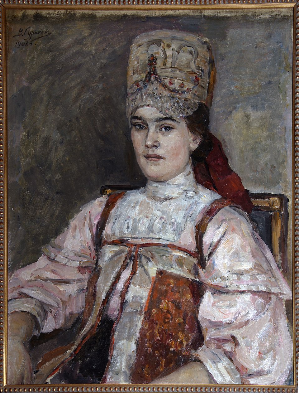 Natalia Fyodorovna Matveyeva 肖像 - Vasilli Ivanovich Sourikov (Vasily Surikov ou Vassili Surikov) (1848- 1916) 的画作，布面油画 (69x58 厘米) 1908 年 - Natalia Fyodorovna Matveyeva 肖像，Vasili Ivanovich Surikov 的布面油画作品 作者 瓦西里（Vasilij Ivanovic Surikov）
