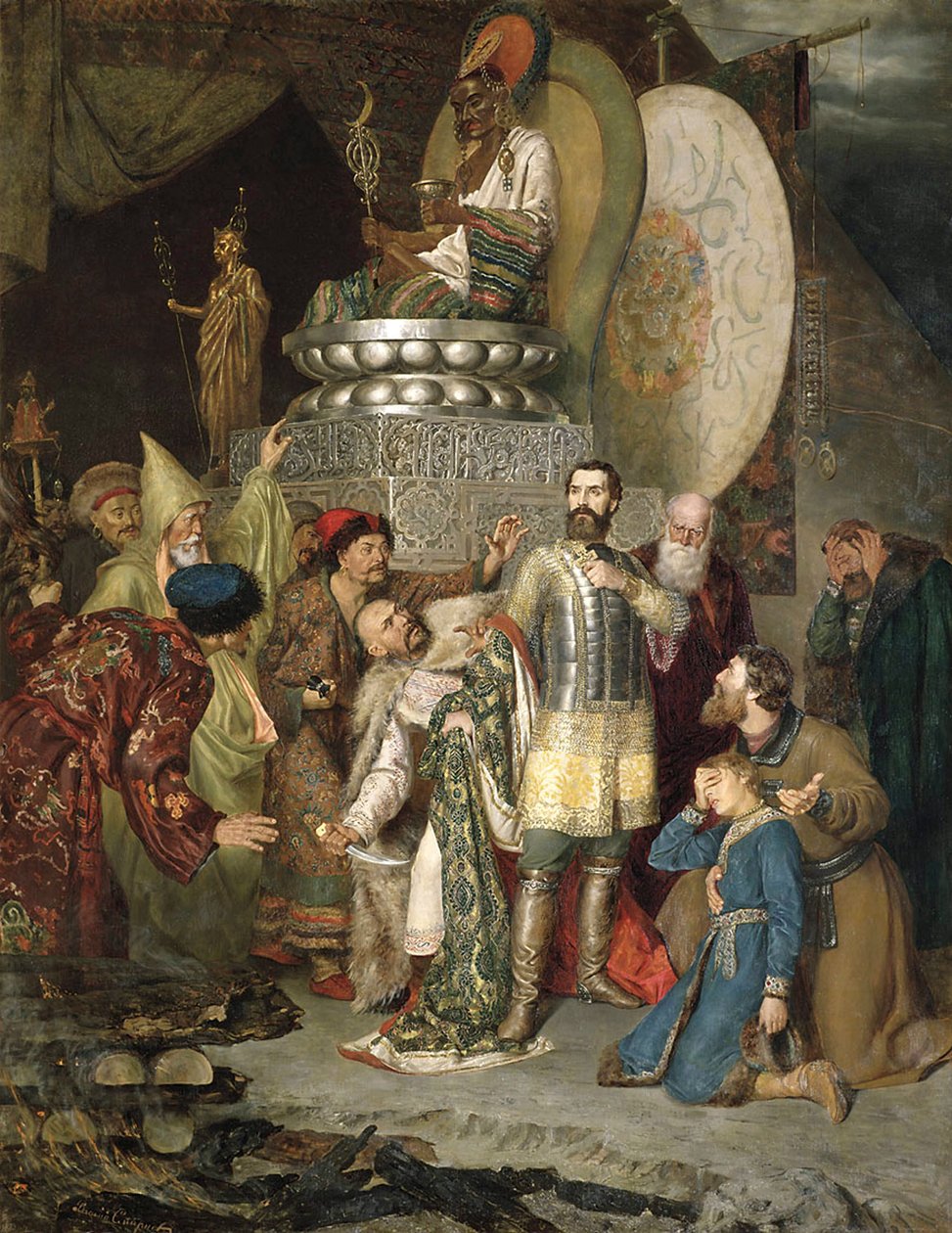切尔尼戈夫的迈克尔王子在巴图汗的营地》，1246年1883年。   作者 瓦西里·斯米尔诺夫