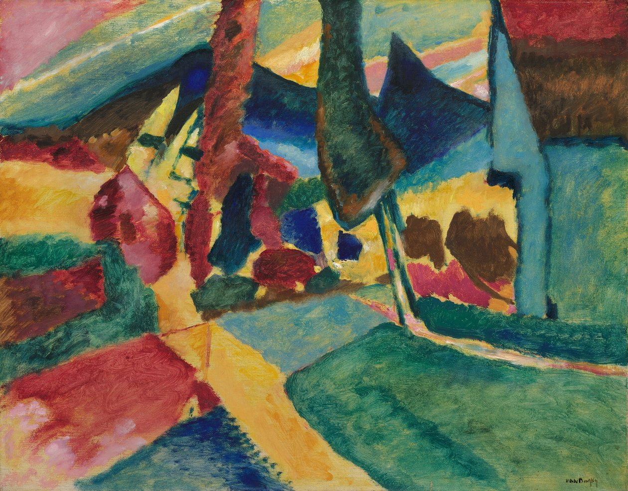 有两棵杨树的风景，1912年。 作者 瓦西里·康定斯基