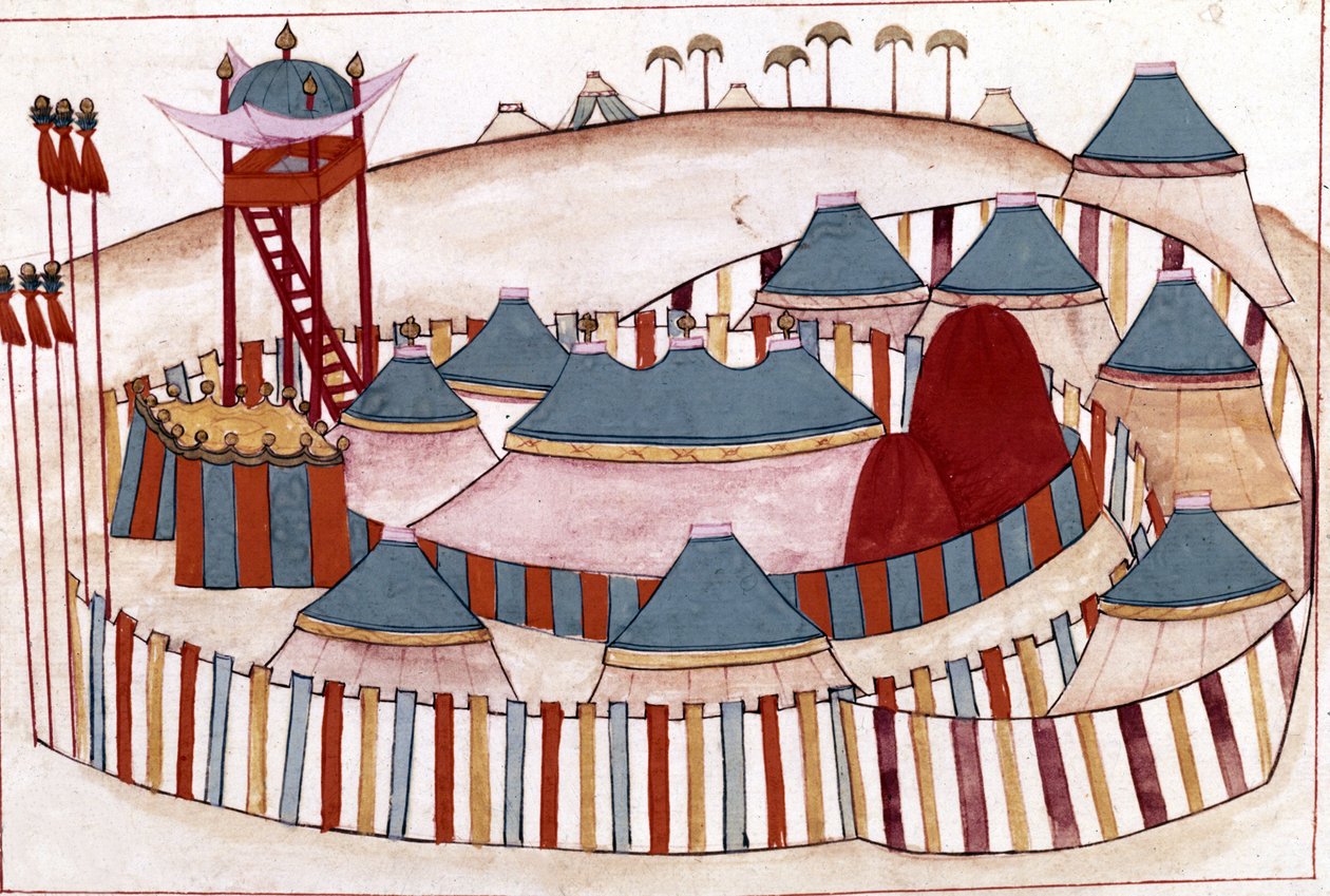 Ottoman camp. Miniature from “” Turkish Memorials”” (codex Cicogna 1971 “Memorie Turchesche”) Watercolour from the 17th century Venetian school. 作者 威尼斯人学校