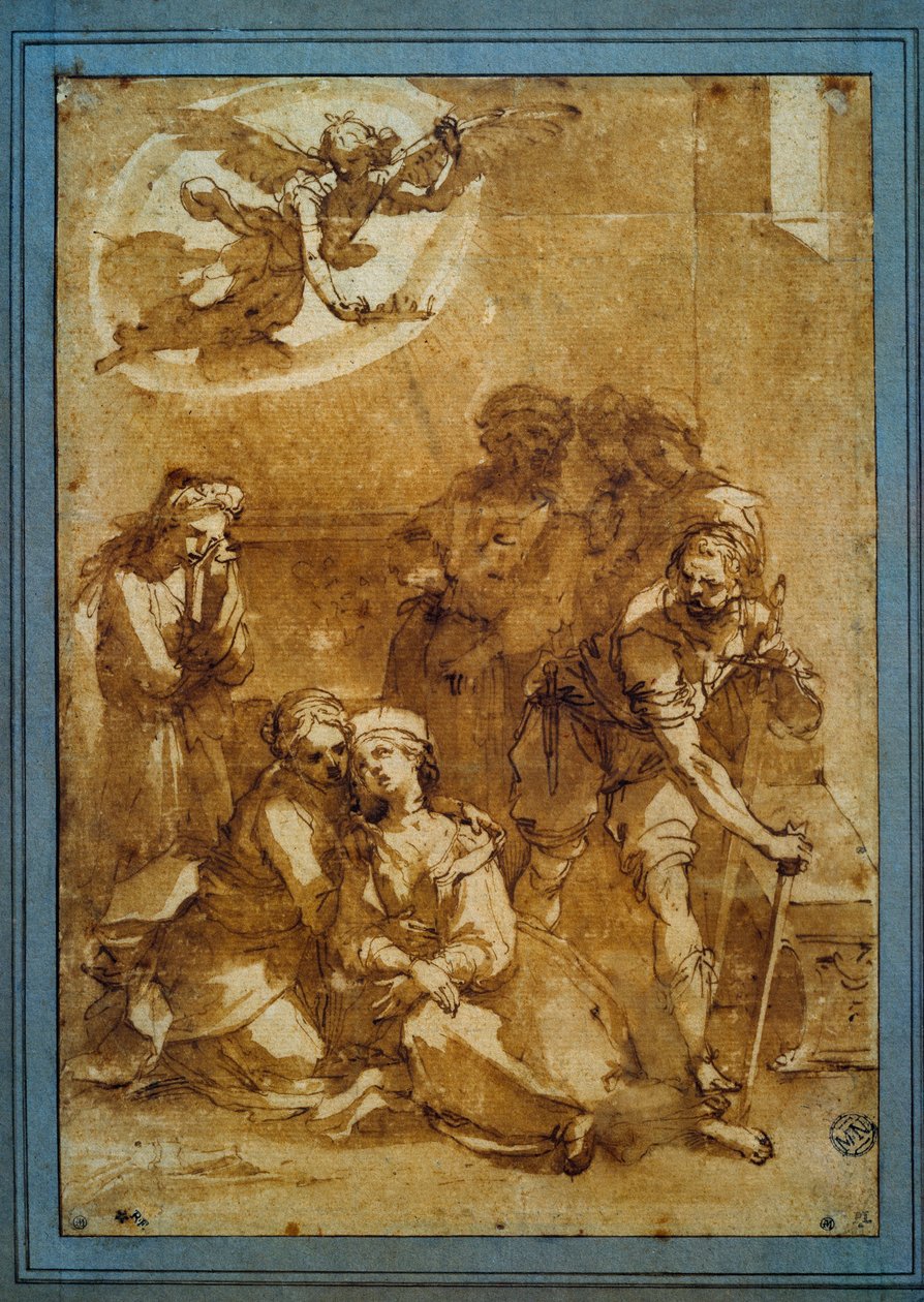 Ventura di Arcangelo Salimbeni dit Bevilacqua (1568-1613) 用棕色墨水为圣塞西莉亚（比萨）绘制的圣塞西尔之死准备工作。 0.25 X 0.17m。 巴黎，卢浮宫博物馆 作者 文图拉·迪·安卡格洛·萨利姆贝尼