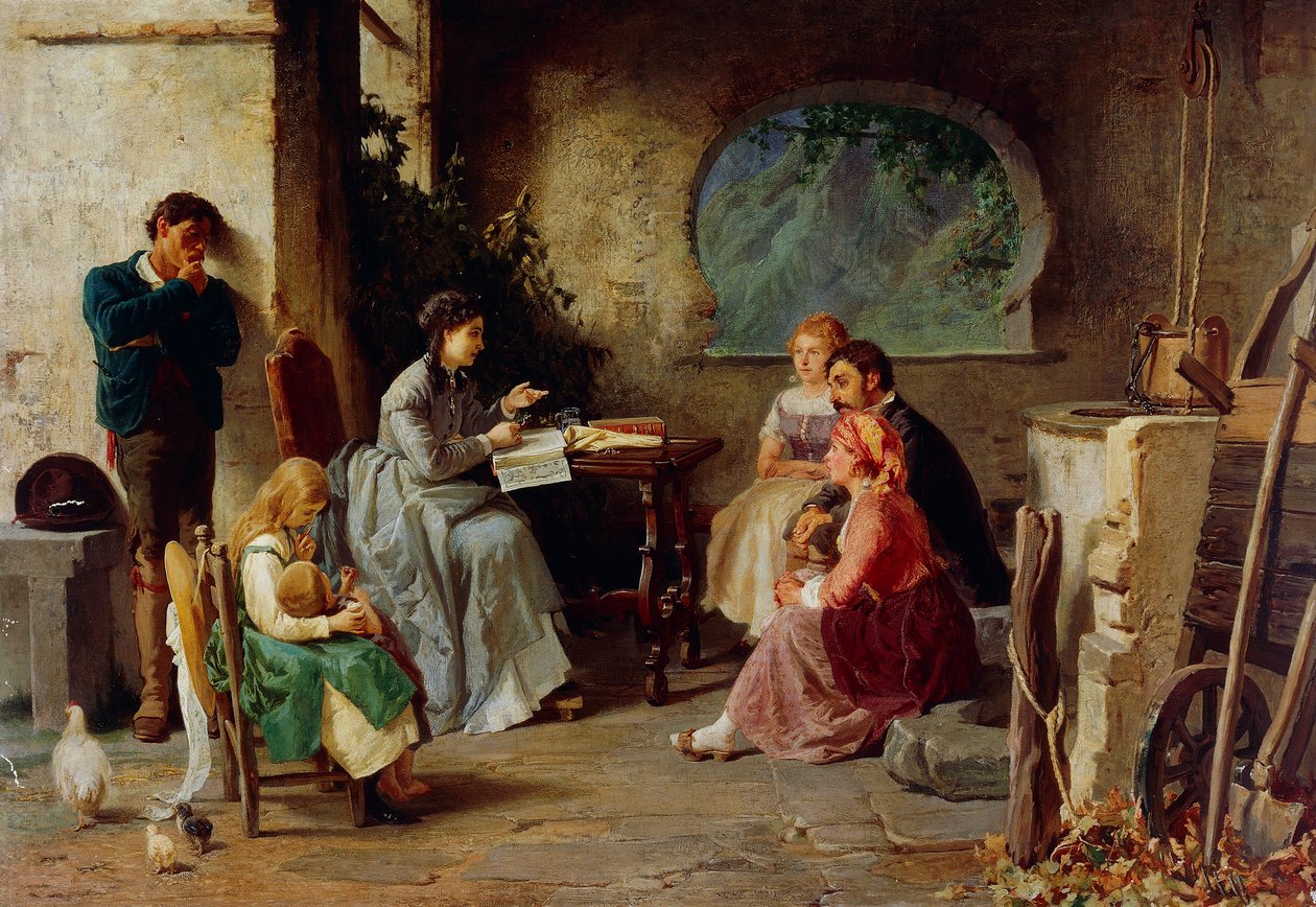 植物学课，作者Vespasiano Bignami，又称Vespa（1841-1929），布面油画，84x119厘米，意大利 作者 Vespasiano Bignami