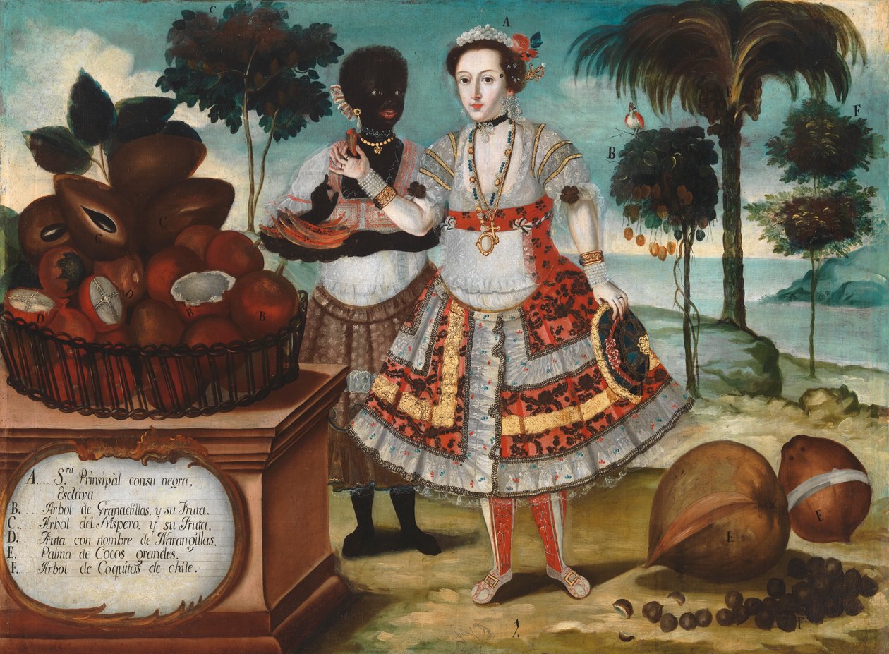 贵族妇女与她的黑奴，c.1783（布面油画） 作者 维森特·奥尔本（Vicente Alban）