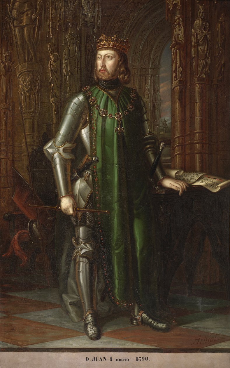 Portrait du roi Jean Ier de Castille (1358-1390)（卡斯蒂利亚国王约翰一世肖像） Vicente Arbiol y Rodriguez (1812-1876) 1848 年马德里科尔特斯宫绘制 作者 维森特·阿比欧（Vicente Arbiol）和罗德里格斯（Rodriguez）