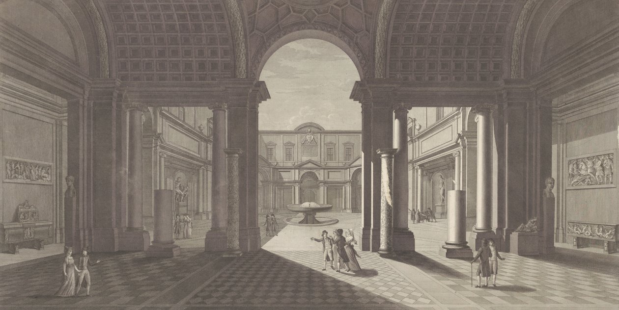 皮奥-克莱门蒂诺博物馆的庭院景观，来自 "Veduta generale in prosp..."，约1790-1827。 作者 维琴佐·费奥利
