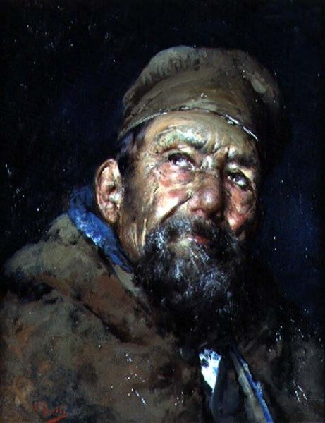 一个沉思的意大利人（布面油画 作者 Vicenzo Irolli