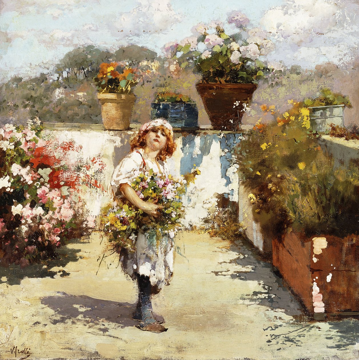 一个年轻的姑娘在阳光下采集花 作者 Vicenzo Irolli
