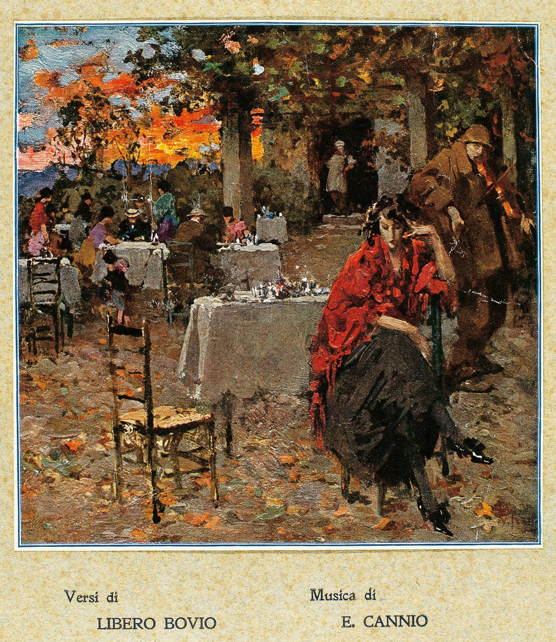 Outdoor restaurant, illustration for a collection of Neapolitan songs. Italy, 20th Century. (illustration) 作者 Vicenzo Irolli