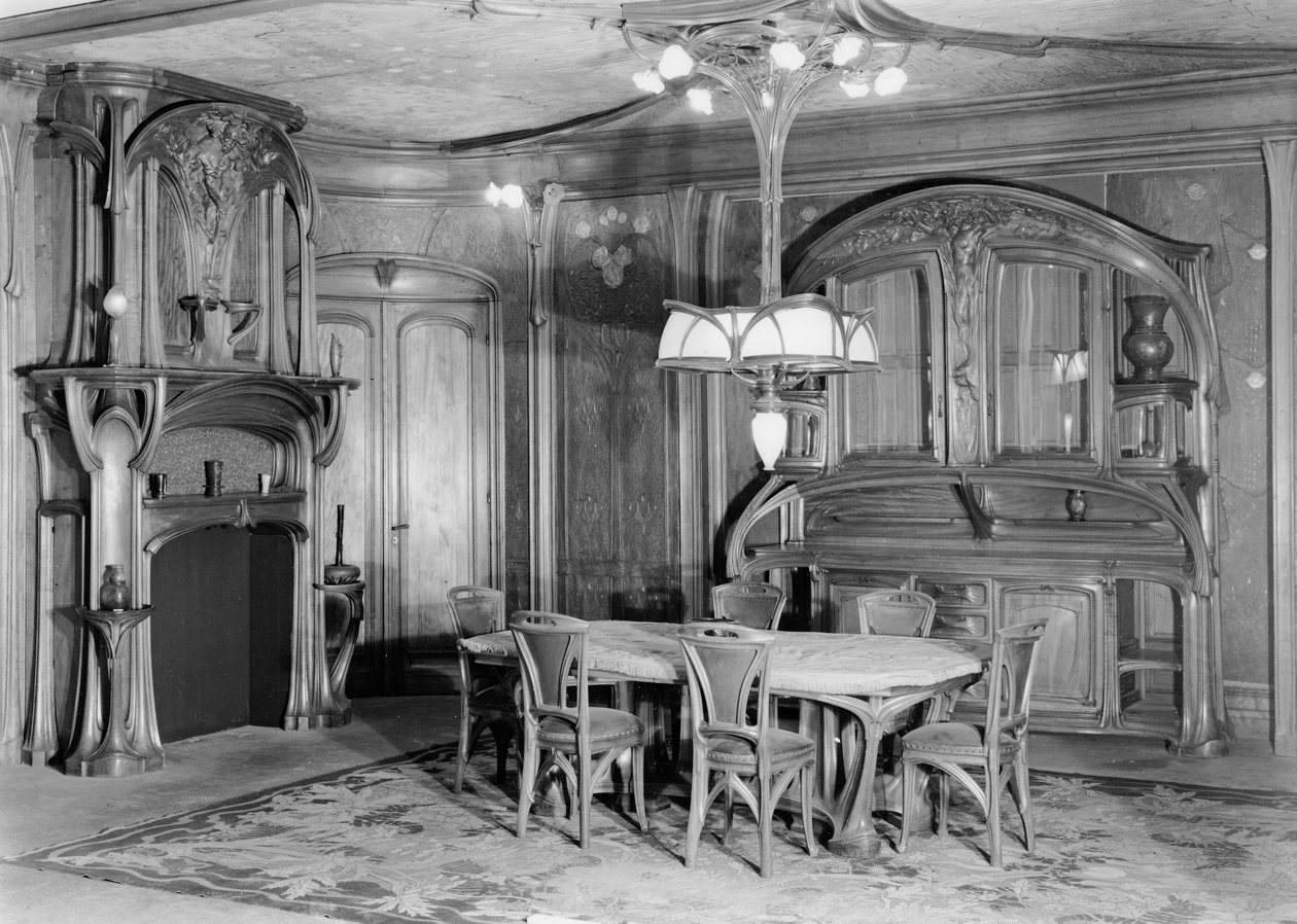 新艺术风格的餐厅，1903-06（bw photo） 作者 尤金·瓦林（Eugene Vallin）