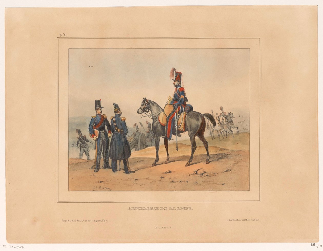 列宁炮
Artillerie de la ligne（物上标题）
1832 年法国军队的军装和费用（系列标题）
1832 年法国军队军装收藏，以风俗题材描绘（系列标题） 作者 维克多·亚当