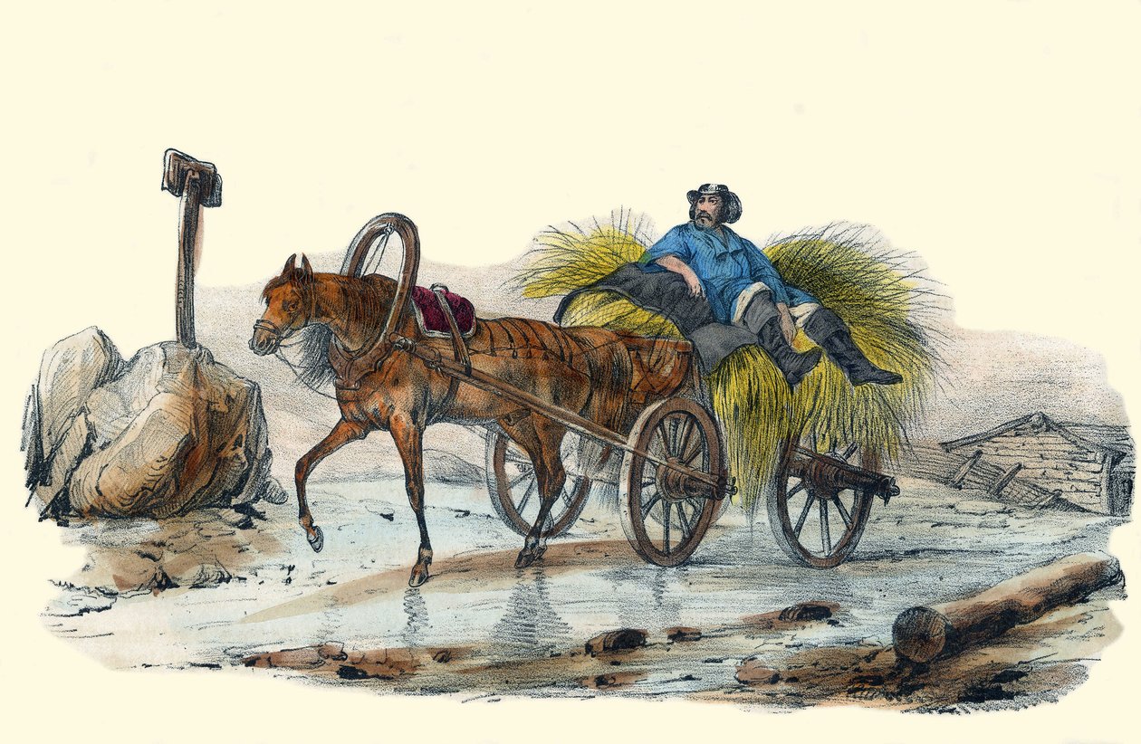 Le Paysan Russe.在 "Album Grotesque, Choices of Outstanding Types "中，维克多-亚当的插图，巴黎，约1850年。 作者 维克多·亚当