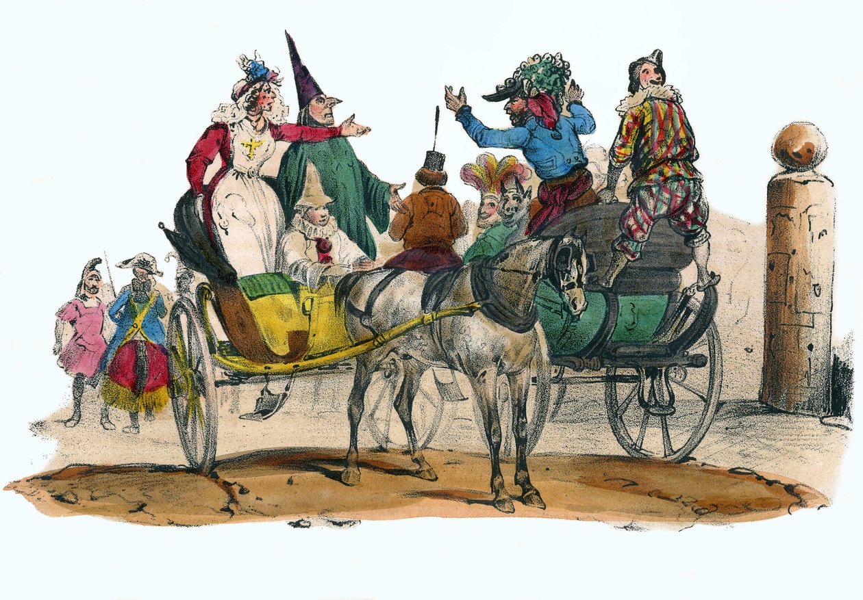 Les Mascarades du carnival. 载于 "Album Grotesque, Choices of Outstanding Types", Victor Adam的插图，巴黎，约1850年。 作者 维克多·亚当