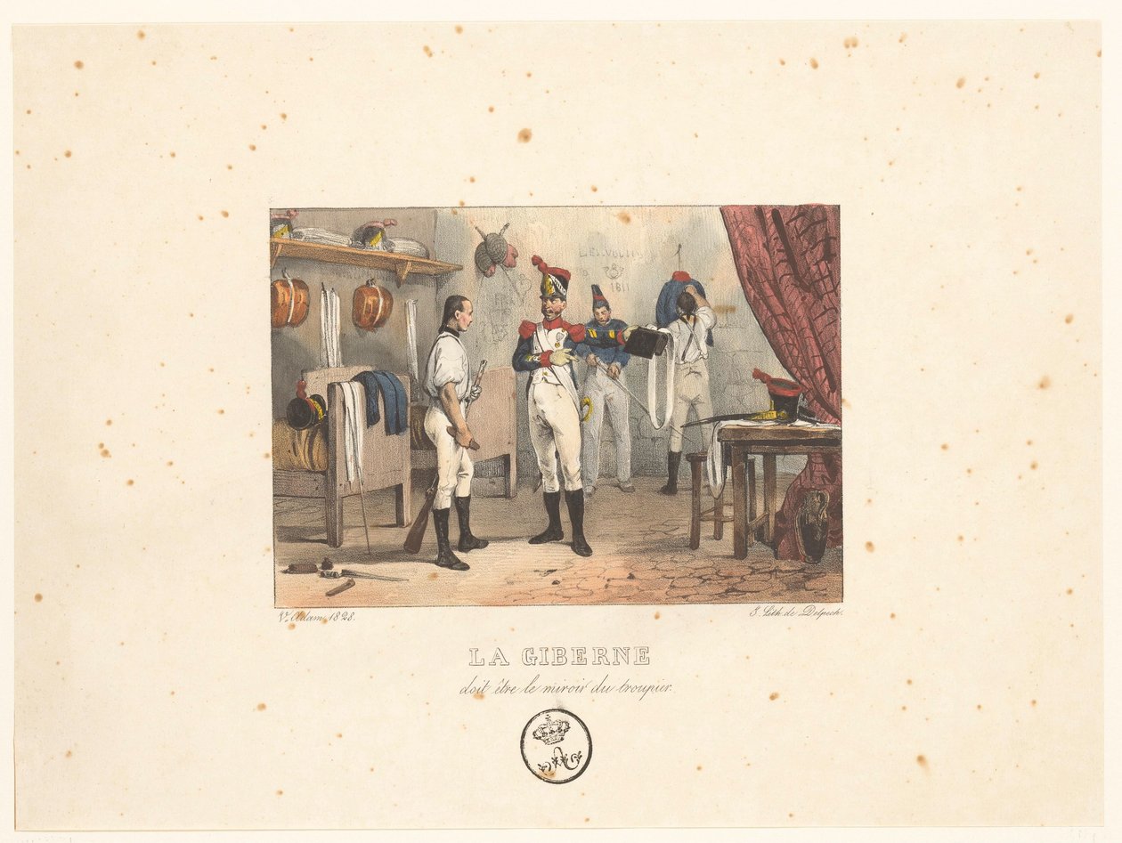 军官遇见帕特洛恩塔斯
La giberne doit être le miroir du troupier（物品上的标题）
军事场景（系列标题）
军事场景（系列标题） 作者 维克多·亚当