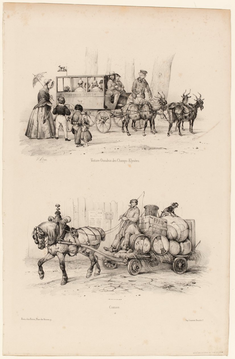 香榭丽舍大街上的综合巴士，c.1841-44（印刷版） 作者 维克多·亚当