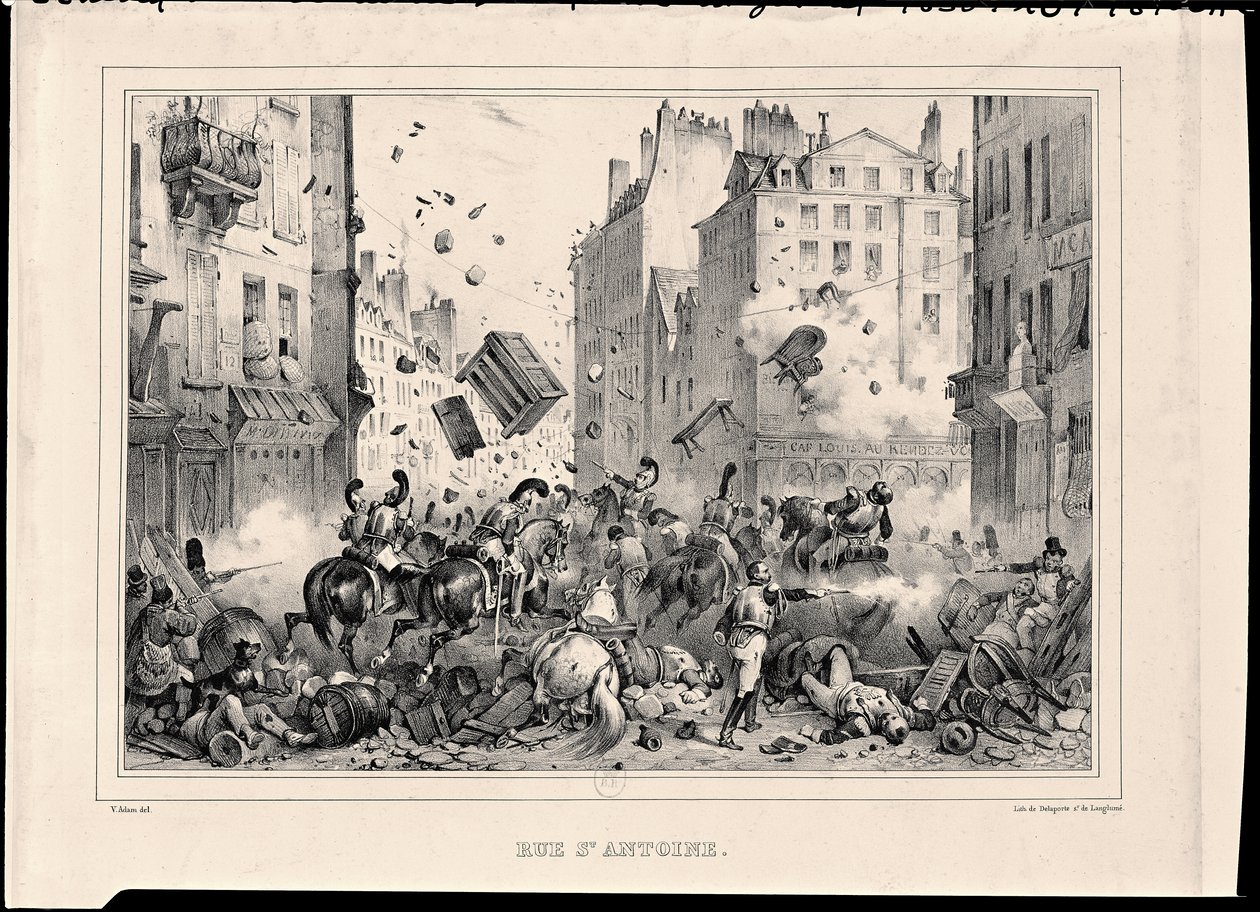 1830年7月Rue Saint-Antoine街，由H. Delaporte雕刻 作者 维克多·亚当