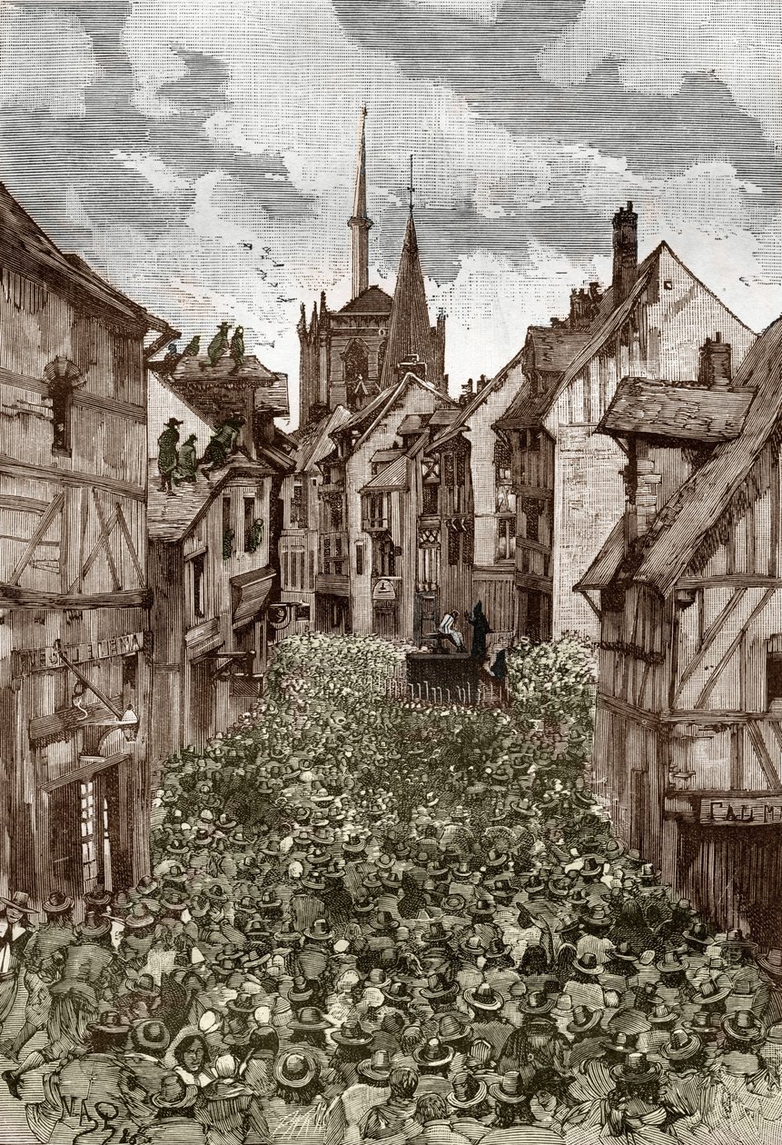 约 1630 年的 Affaire des possedes de Loudun（卢敦恶魔）：追捕女巫，法国牧师乌尔班-格兰迪耶（1590-1634 年）据称与魔鬼签订了契约，被指控迷惑修女，并被烧死在屠夫的屠刀上--（乌尔班-格兰迪耶，他的前妻，1630-1630 年）。 作者 维克多·阿曼·波尔森
