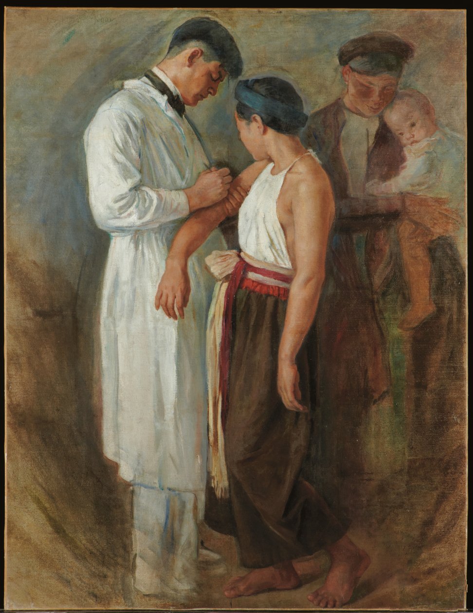 La疫苗接种，c.1923年（布面油画） 作者 维克多·弗朗索瓦·塔迪厄（Victor Francois Tardieu）