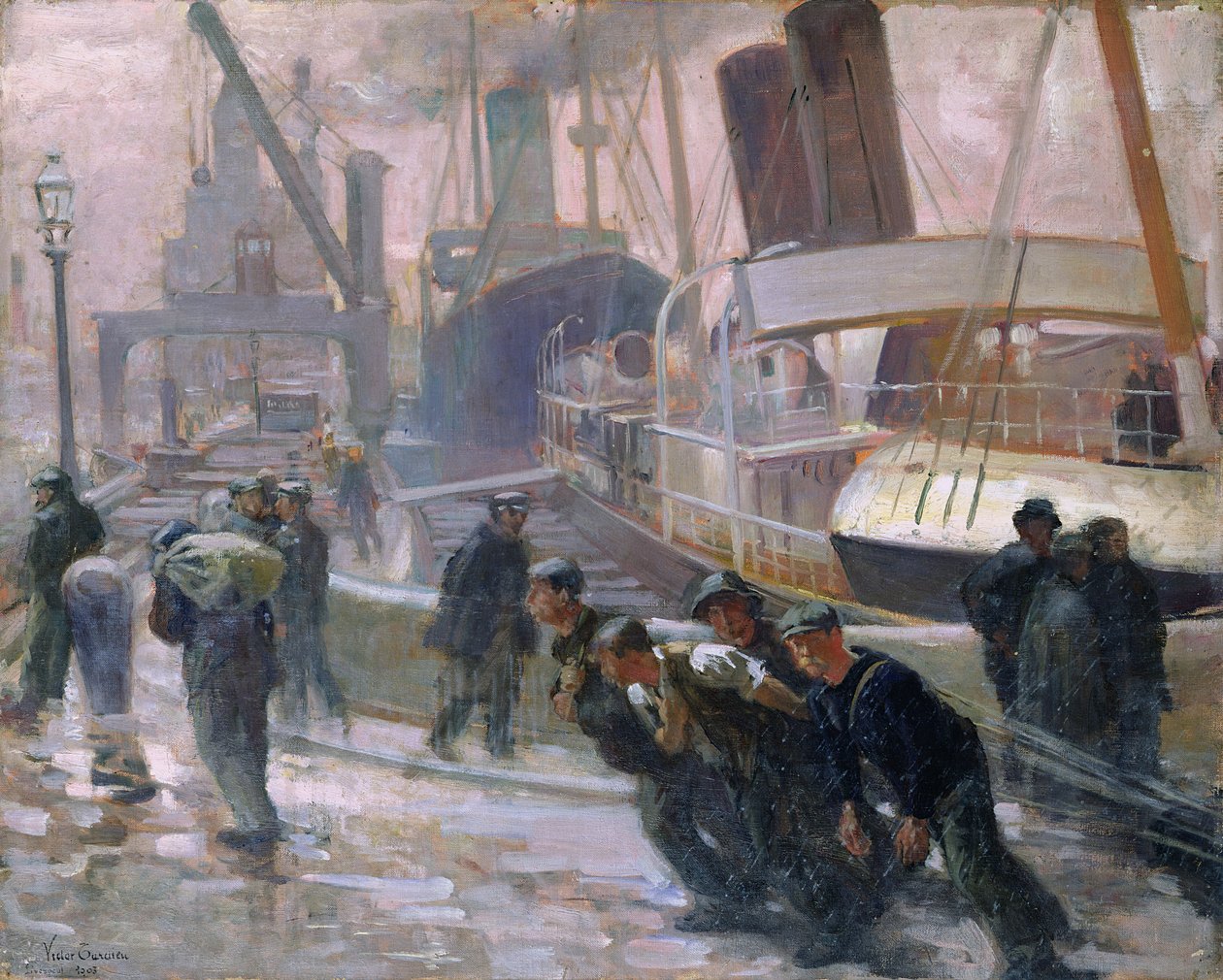 利物浦码头工人在黎明，1903年 作者 维克多·弗朗索瓦·塔迪厄（Victor Francois Tardieu）