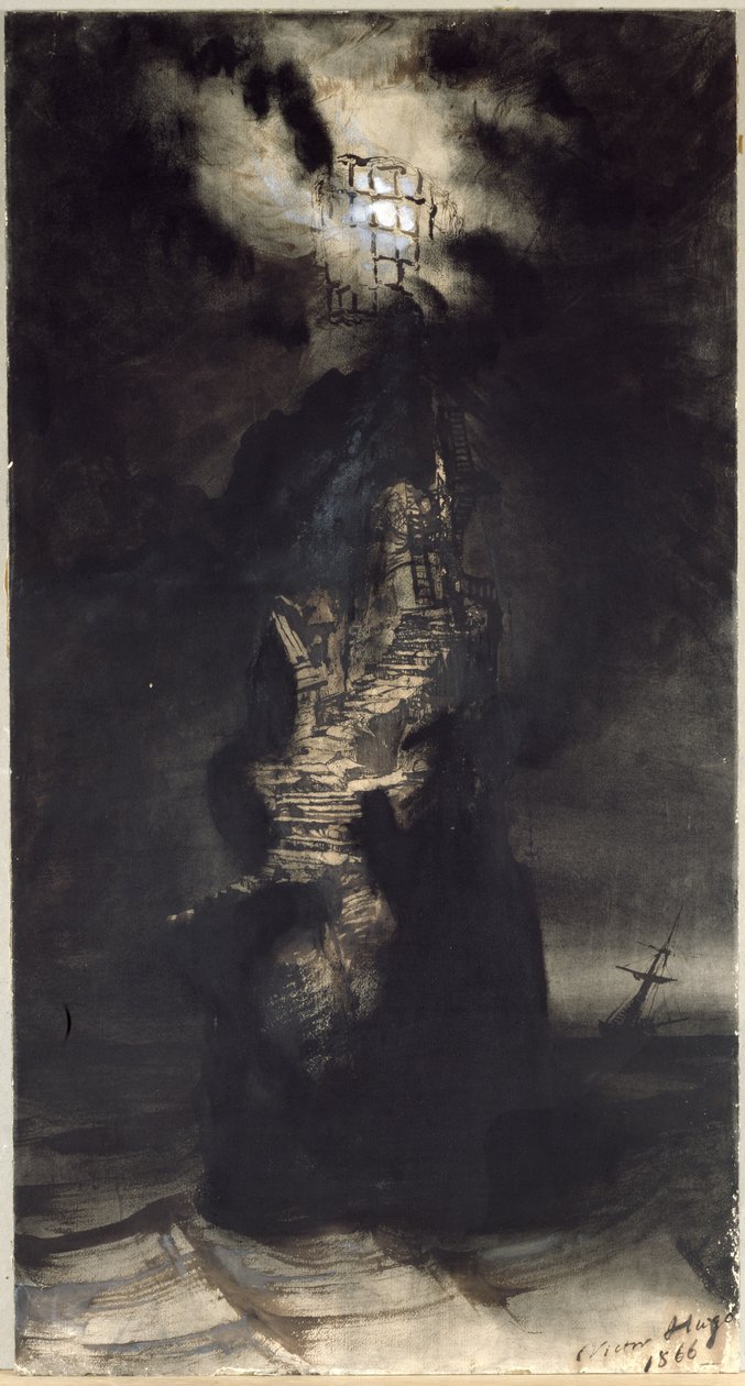 Casquets Lighthouse，1866年（笔和墨水在纸上洗） 作者 维克多·雨果