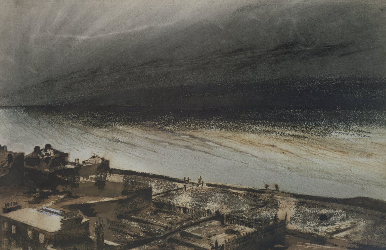 1855年泽西海洋露台（纸上的木炭，铅笔和水粉） 作者 维克多·雨果