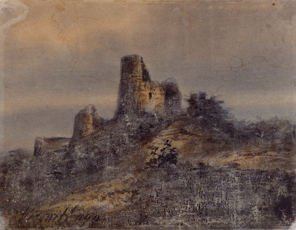阿尔克斯-拉-巴蒂尔（Arques-la-Bataille）城堡废墟景观 维克多-雨果（1802-1885 年）绘制 19 世纪 Dim 17,4x22 厘米 马赛，博雷利城堡，装饰艺术、彩绘和时装博物馆 作者 维克多·雨果
