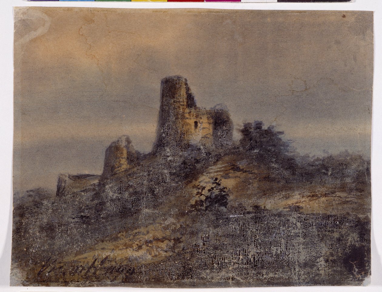 阿尔克斯-拉-巴蒂尔（Arques-la-Bataille）城堡废墟景观 维克多-雨果（1802-1885 年）绘制 19 世纪 Dim 17,4x22 厘米 马赛，博雷利城堡，装饰艺术、彩绘和时装博物馆 作者 维克多·雨果