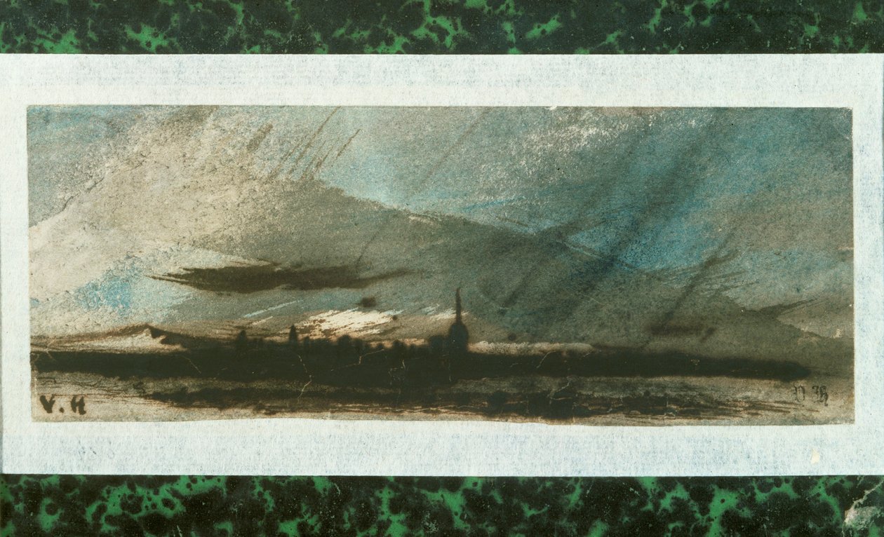 Ville au crespuscule 钢笔和水彩画 作者 维克多·雨果