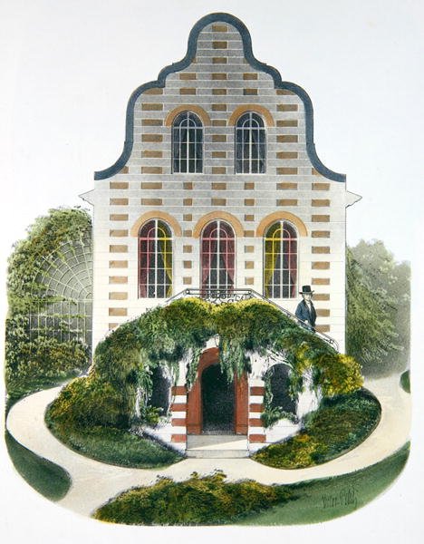 荷兰的房子，来自巴黎出版的《Habitations Champetres》的插图，约1895年（colonolitho）。 作者 Victor Jean-Baptiste (after) Petit