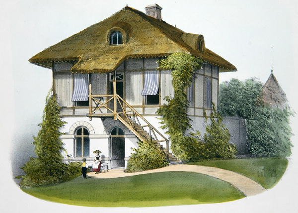 恩吉安的房子，插图来自巴黎出版的 "Habitations Champetres"，约1895年（铬酸盐）。 作者 Victor Jean-Baptiste (after) Petit