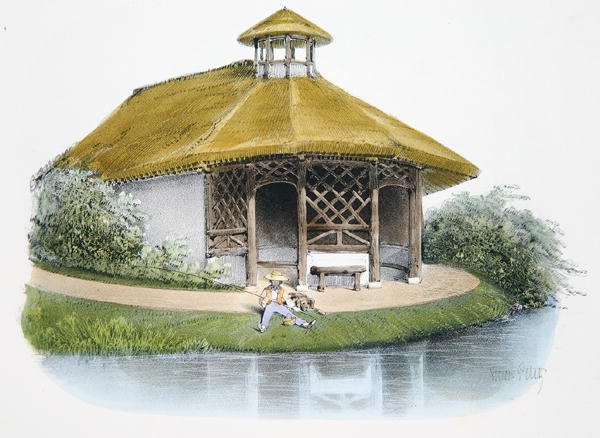 乡村亭子，插图来自巴黎出版的 "Habitations Champetres"，约1895年（铬酸盐）。 作者 Victor Jean-Baptiste (after) Petit