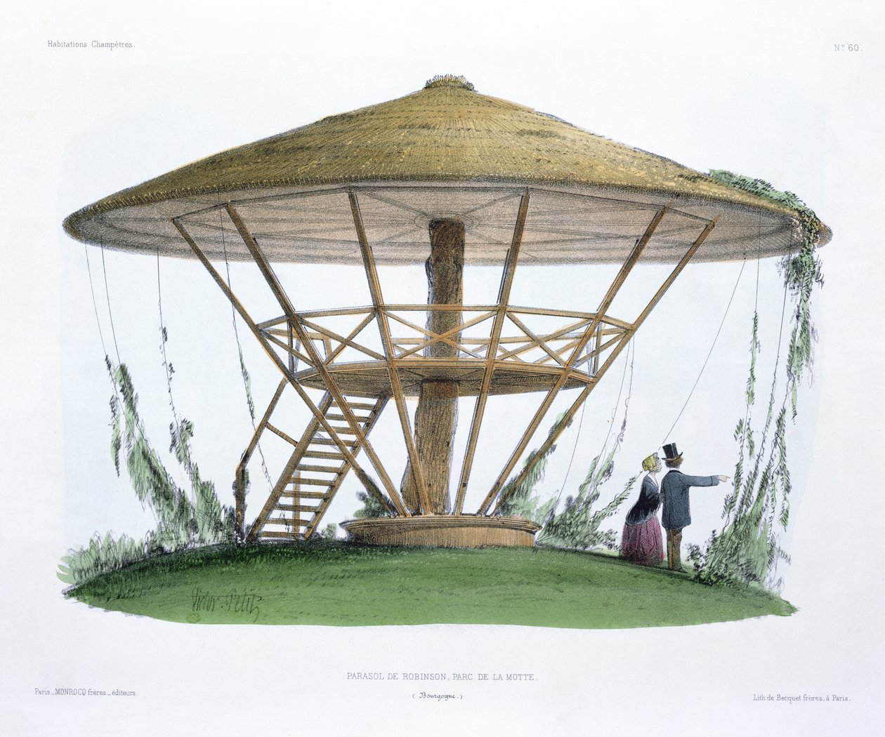 Robinson&39;s Parasol，Parc de la Motte，勃艮第，来自&39;Habitations Champetres&39;，由Becquet Brothers雕刻，c.1855 作者 维克多·让·巴蒂斯特·珀蒂（Victor Jean Baptiste Petit）