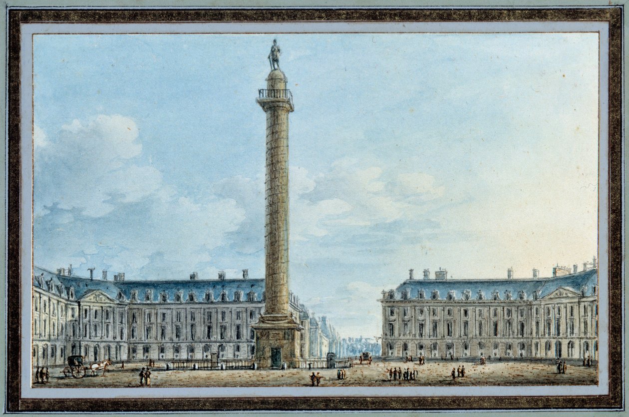 位于巴黎旺多姆广场的 bellic 柱子的视图，维克多·让·尼科尔 (Victor Jean Nicolle，1754-1828 年) 于 1810 年左右拍摄水彩画。 0,67x0,12 m Malmaison, musee du chateau 作者 维克多·让·尼科尔（Victor Jean Nicolle）