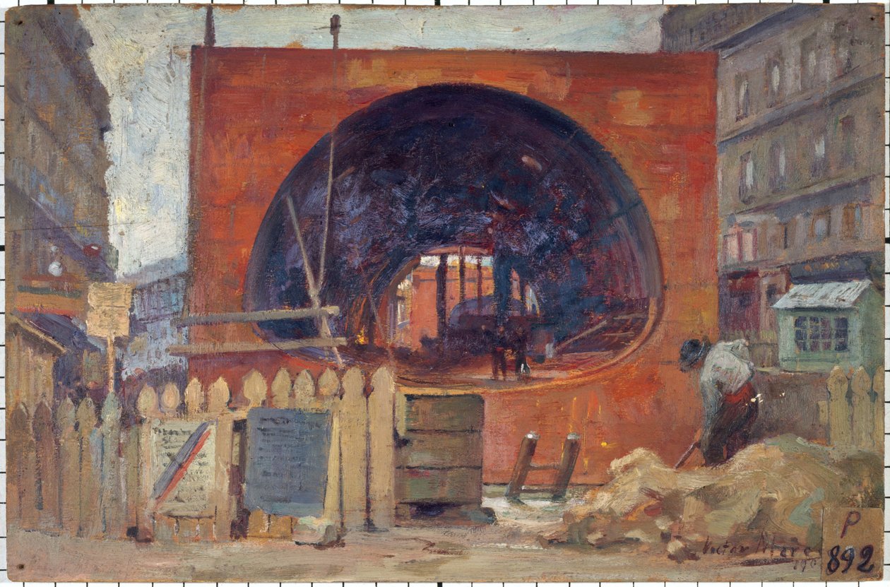 Les travaux du métropolitain place Saint-Michel en 1906, in 11-1906 (oil) 作者 维克多·马雷克（Victor Marec）