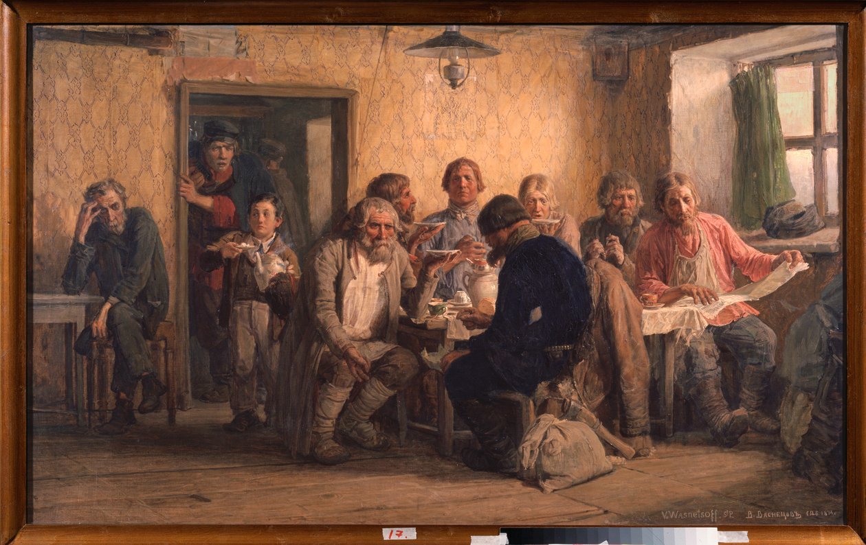茶馆 - 维克多-米哈伊洛维奇-瓦斯涅佐夫（1848-1926 年）的画作，布面油画 作者 维克多。