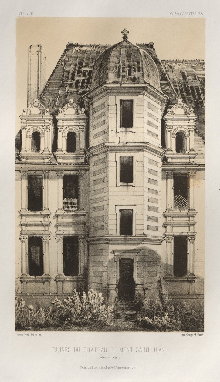 第十五、十六和十七世纪风景如画的建筑或古迹。Et XVIeme.Siecles：十五和十六世纪的法国城堡：Pl.71, Ruines Du Château De Mont-Saint-Jean (Saône et Loire) 作者 维克多·佩蒂特