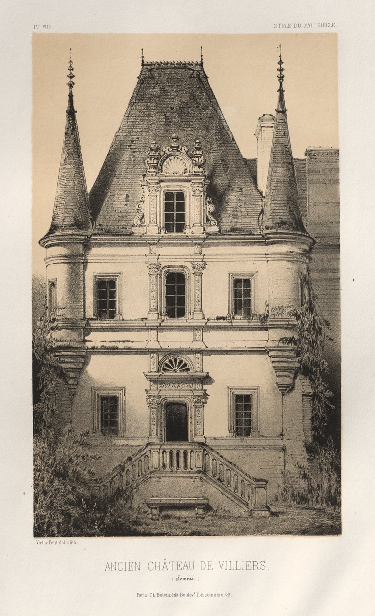 Architecture Pittoresque ou Monuments des xveme.Et xvieme.第十五和第十六世纪的法国城堡: Pl. 1, Ancien Chateau de Villiers (Somme) 作者 维克多·佩蒂特