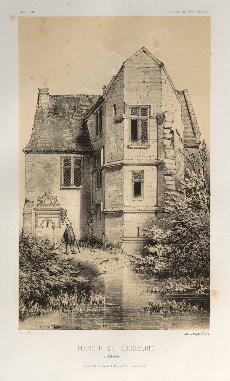 …… 47，马努瓦·德·苏蒙·卡尔瓦多斯（Manoir De Sousmont Calvados），1860年。 作者 维克多·佩蒂特