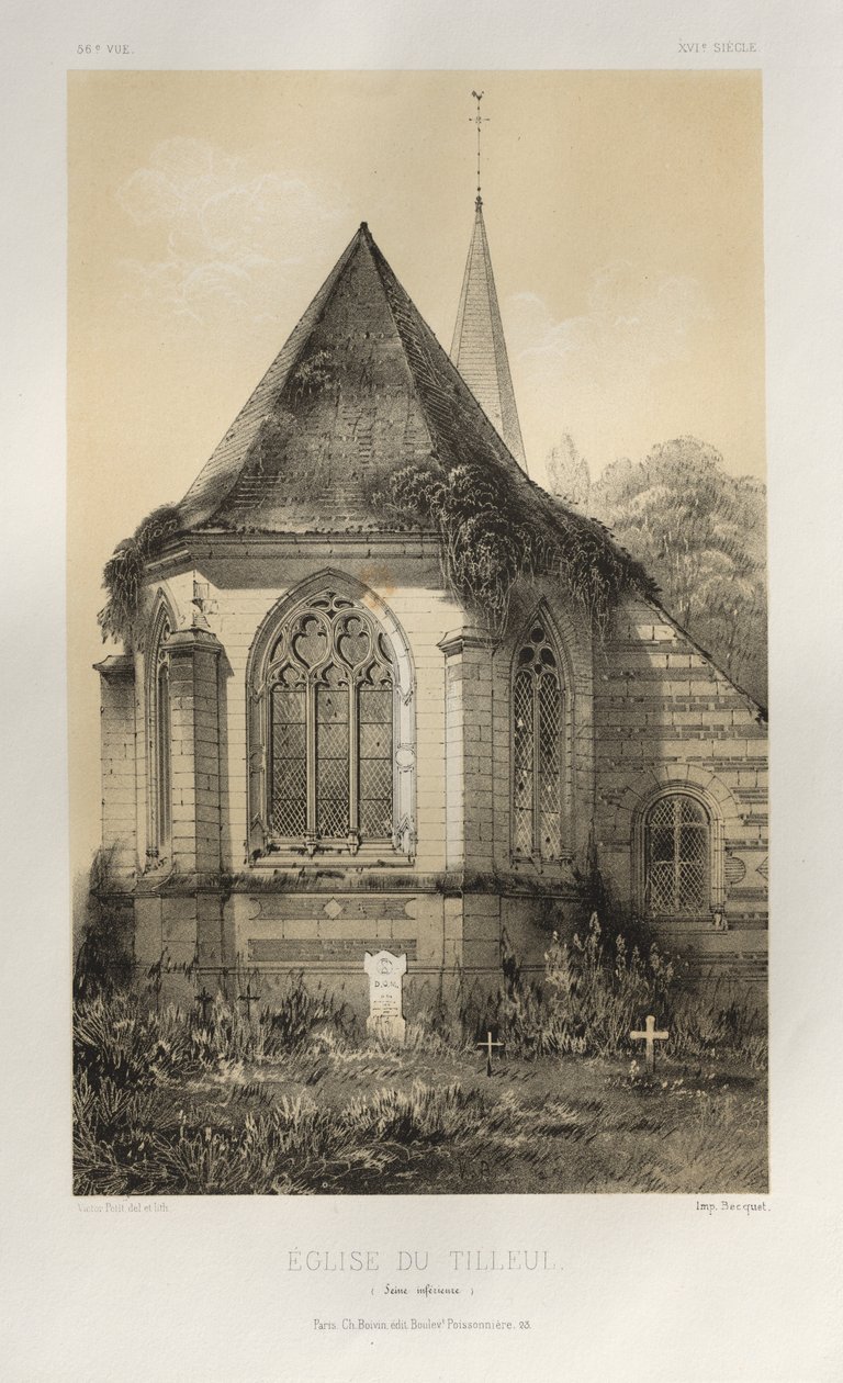…… 56，埃格里斯·杜·蒂勒·塞纳河贝斯（Eglise Du Tilleul Seine basse），1860年。 作者 维克多·佩蒂特