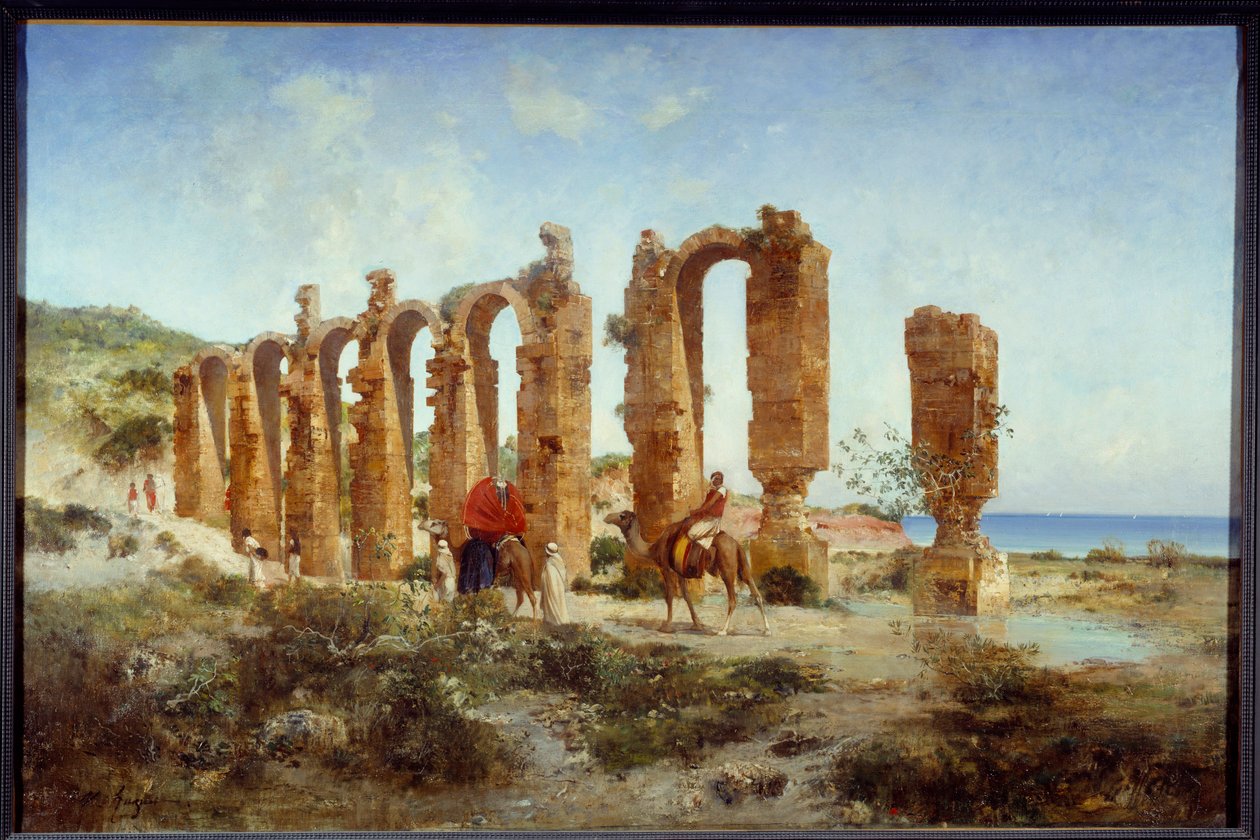 切尔谢尔（阿尔及利亚）的罗马渡槽。 Victor Pierre Huguet 的绘画（1835-1902） 作者 维克多·皮埃尔·休格