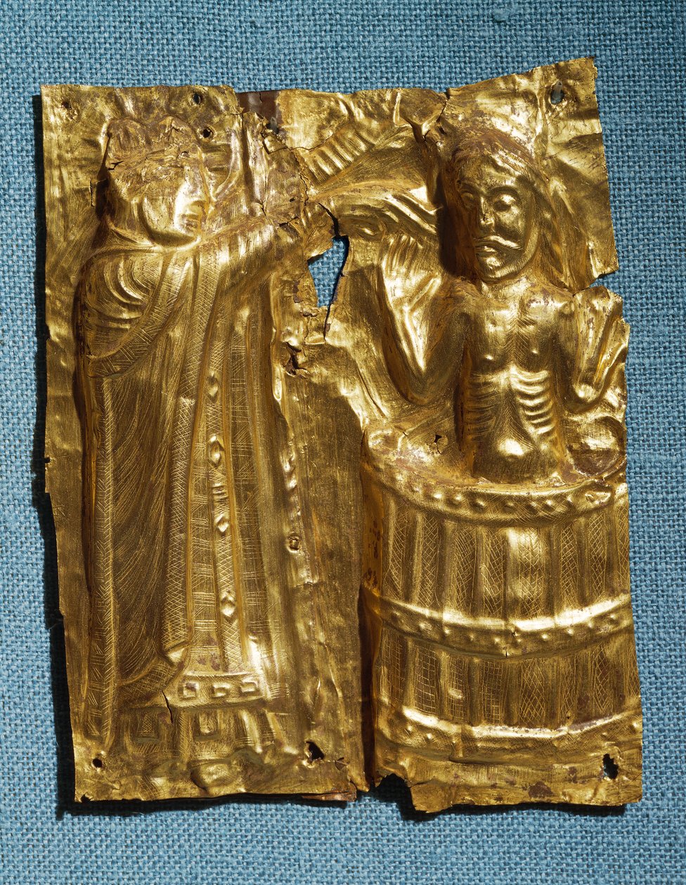塔姆德鲁普板，浮雕金箔，描绘了963年波普主教为丹麦国王哈拉尔德-蓝牙洗礼的情景 作者 维京人