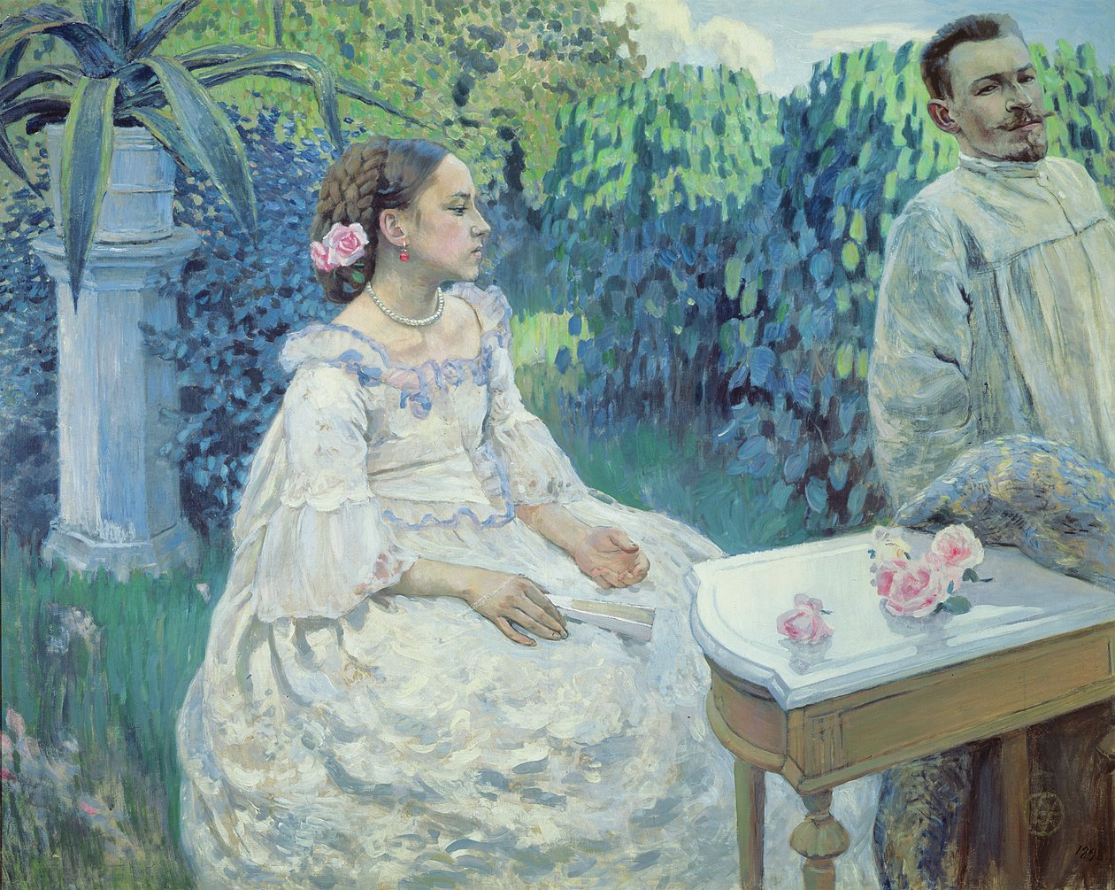 艺术家的自画像与他的妹妹，Elena Borisova-Musatova，1898年 作者 维克多·埃尔皮迪佛罗维奇·鲍里索夫·穆萨托夫