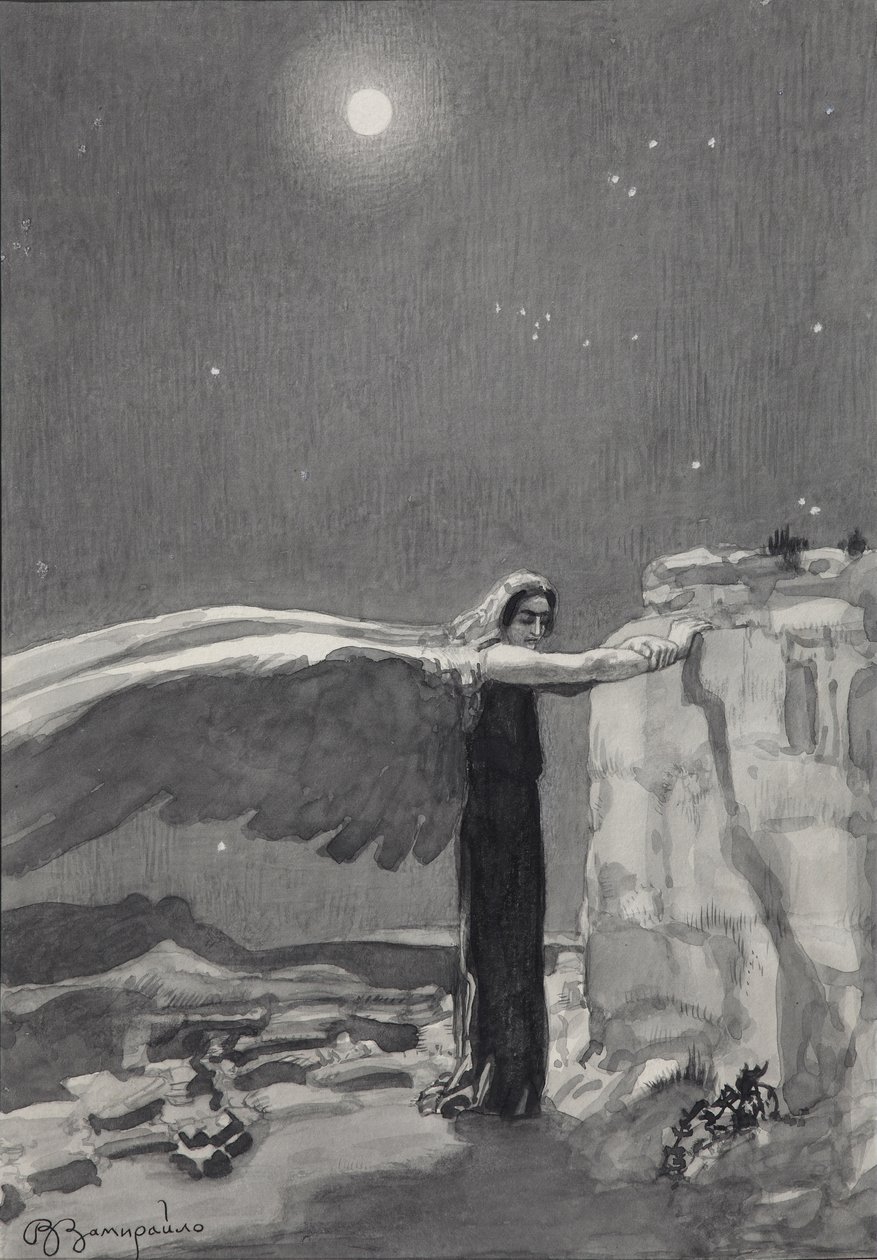 米哈伊尔-莱蒙托夫的《恶魔》一诗的插图，1913-1914年 作者 维克托·德米特里耶维奇·扎米雷洛