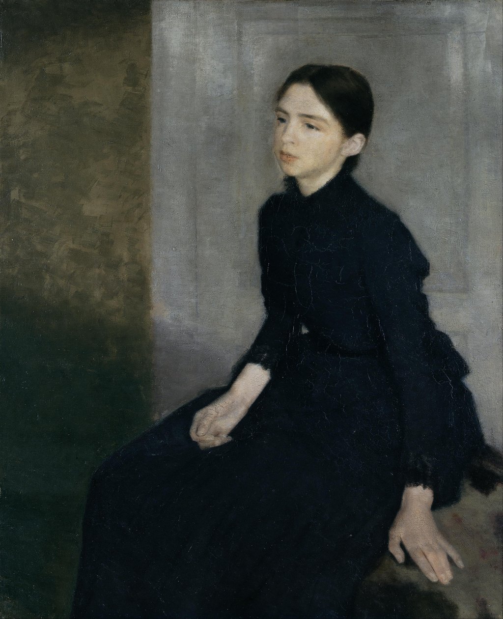 年轻女性肖像，艺术家的妹妹安娜-哈默肖伊（Anna Hammershoi 作者 威廉·哈默肖伊
