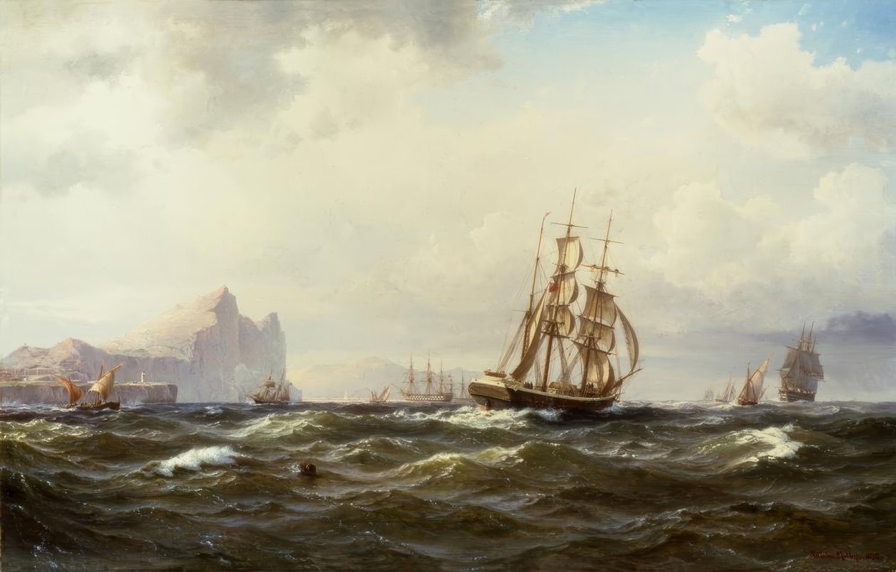 船舶在直布罗陀海峡 作者 维尔赫姆·梅尔比（Vilhelm Melbye）