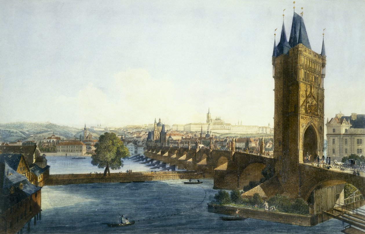 1836年布拉格城堡和西南小城区的视图（彩色aquatint） 作者 Vincenc和Richter，卡尔·奥古斯特·莫斯塔特