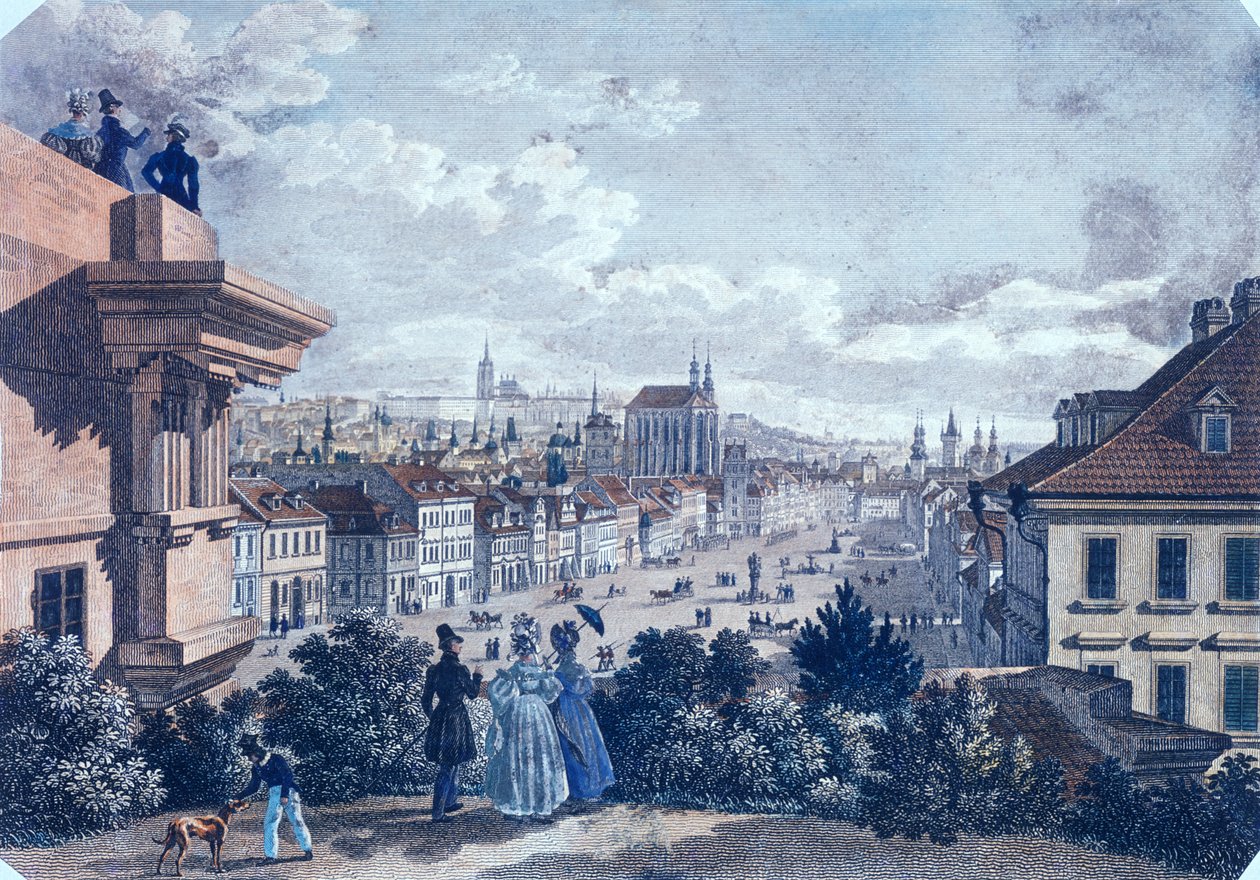 1835年布拉格瓦茨拉夫广场马市（彩钢雕刻） 作者 Vincenc和Geissler，F。Morstadt
