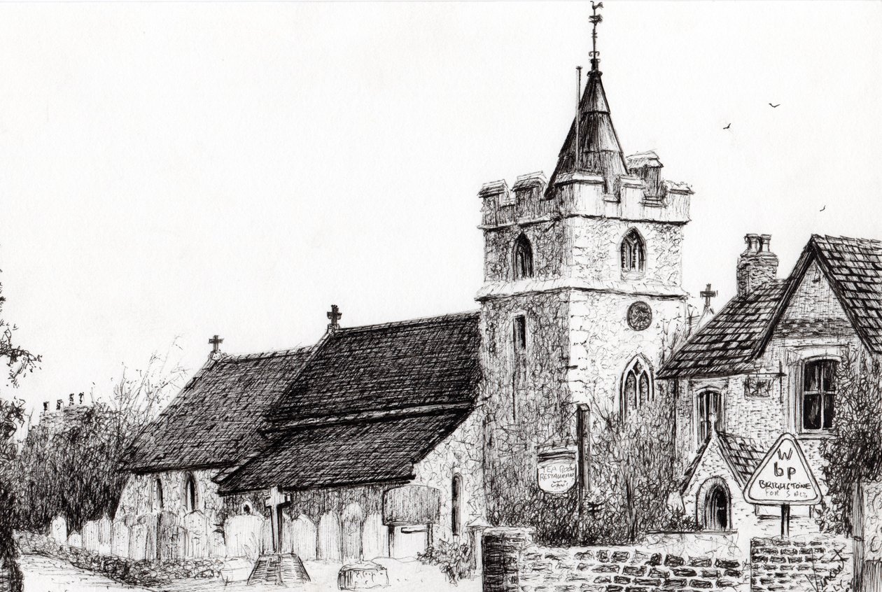 Brighstone Church IOW，2008，（墨水在纸上） 作者 文森特·亚历山大·布斯
