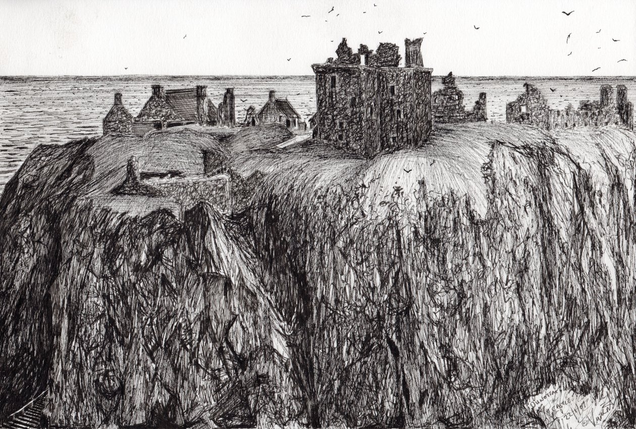 Dunottar城堡，2007年，（纸上墨水） 作者 文森特·亚历山大·布斯