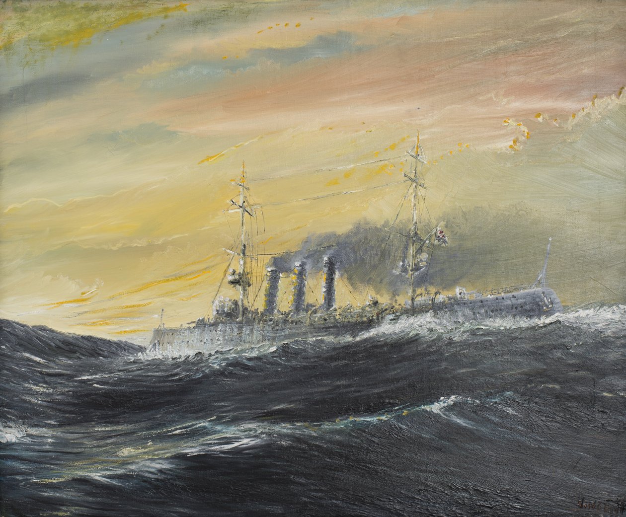 埃姆登乘坐印度洋海浪1914年，2011年（油画） 作者 文森特·亚历山大·布斯